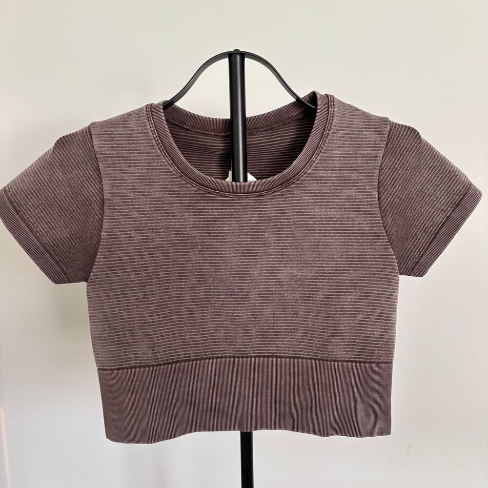 NWT OFFLINE by Aerie Ribbed Crop Top Brown Taupe Seamless Stretch M